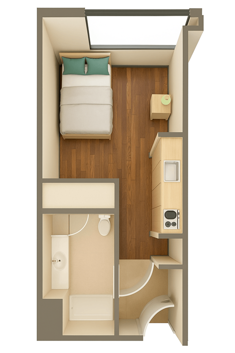 Studio floorplan at Grand Central Market Apartments, Los Angeles, California